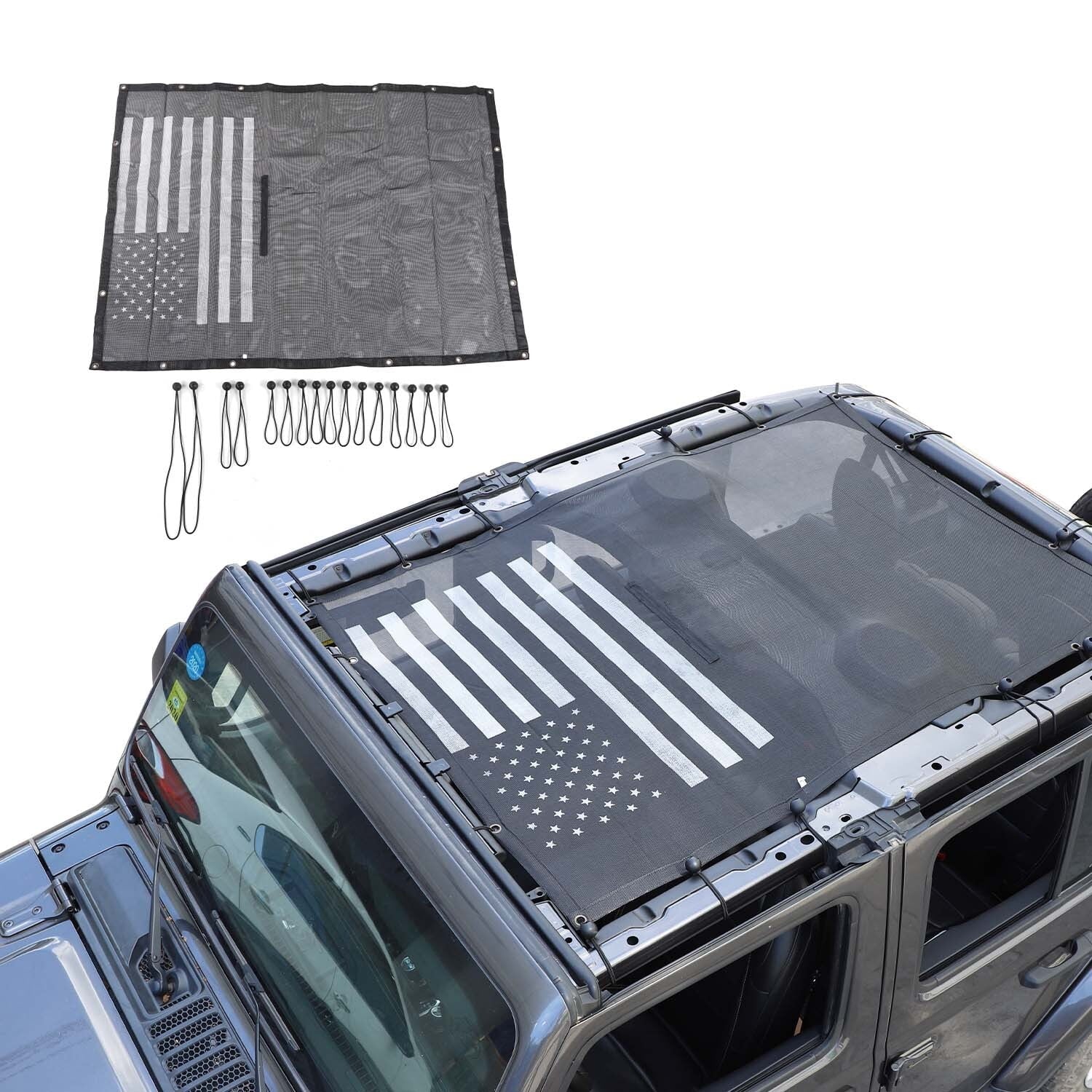 CheroCar Sunshade Bikini Top Mesh Sun Shade for Jeep Wrangler JL JLU 4-Door 2018-2022, Black