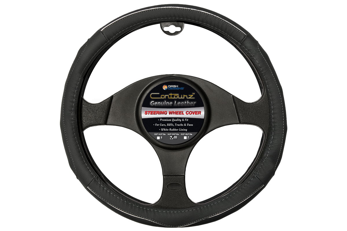 Comfort Grips Steering Wheel Cover - Contourz Pro Grip Leather Medium (14.5 - 15.4) Grey / White