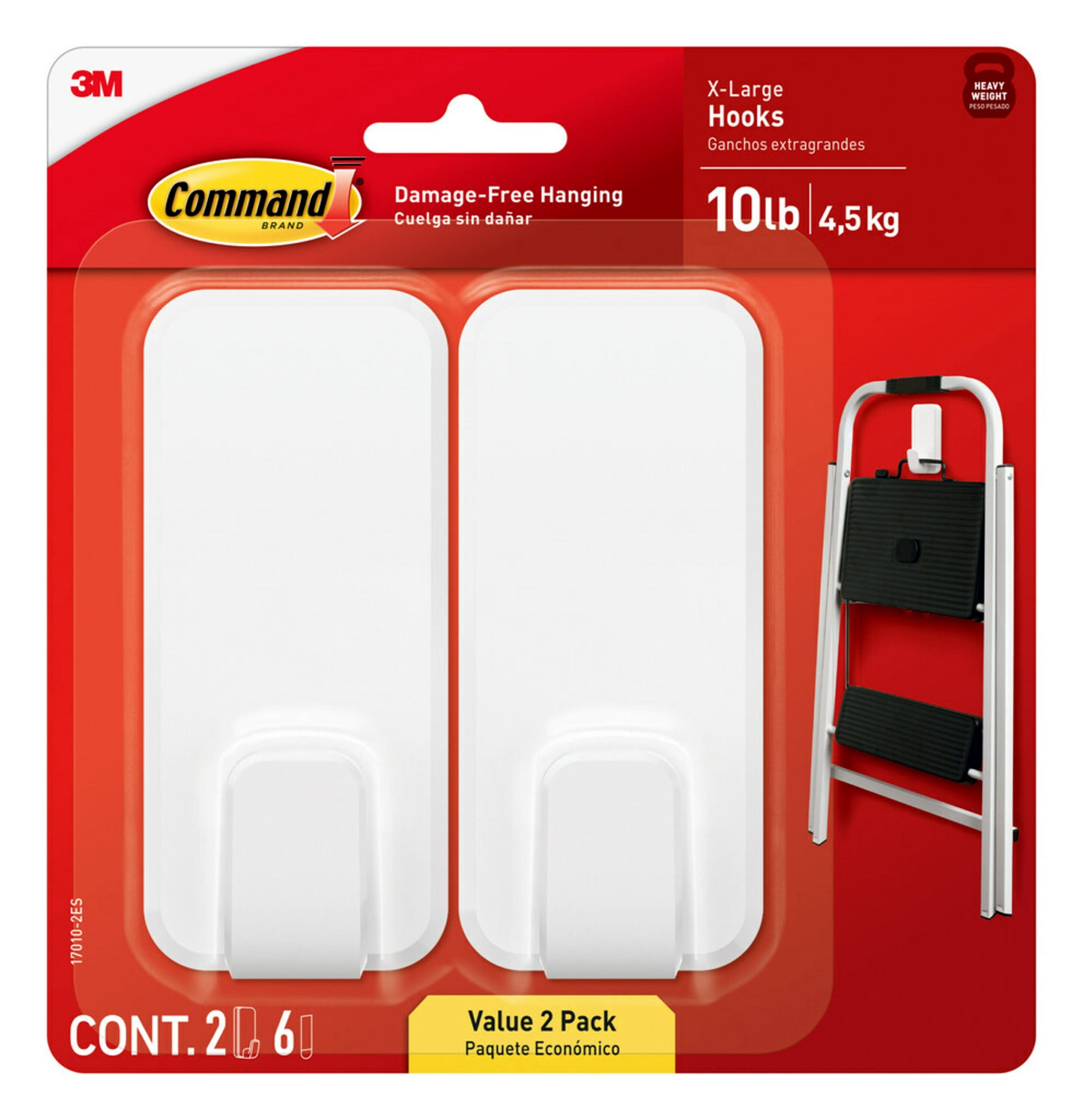 Command 10 Lb XL Heavyweight Wall Hook, Damage Free Hanging of Christmas Decor, 2 Hooks