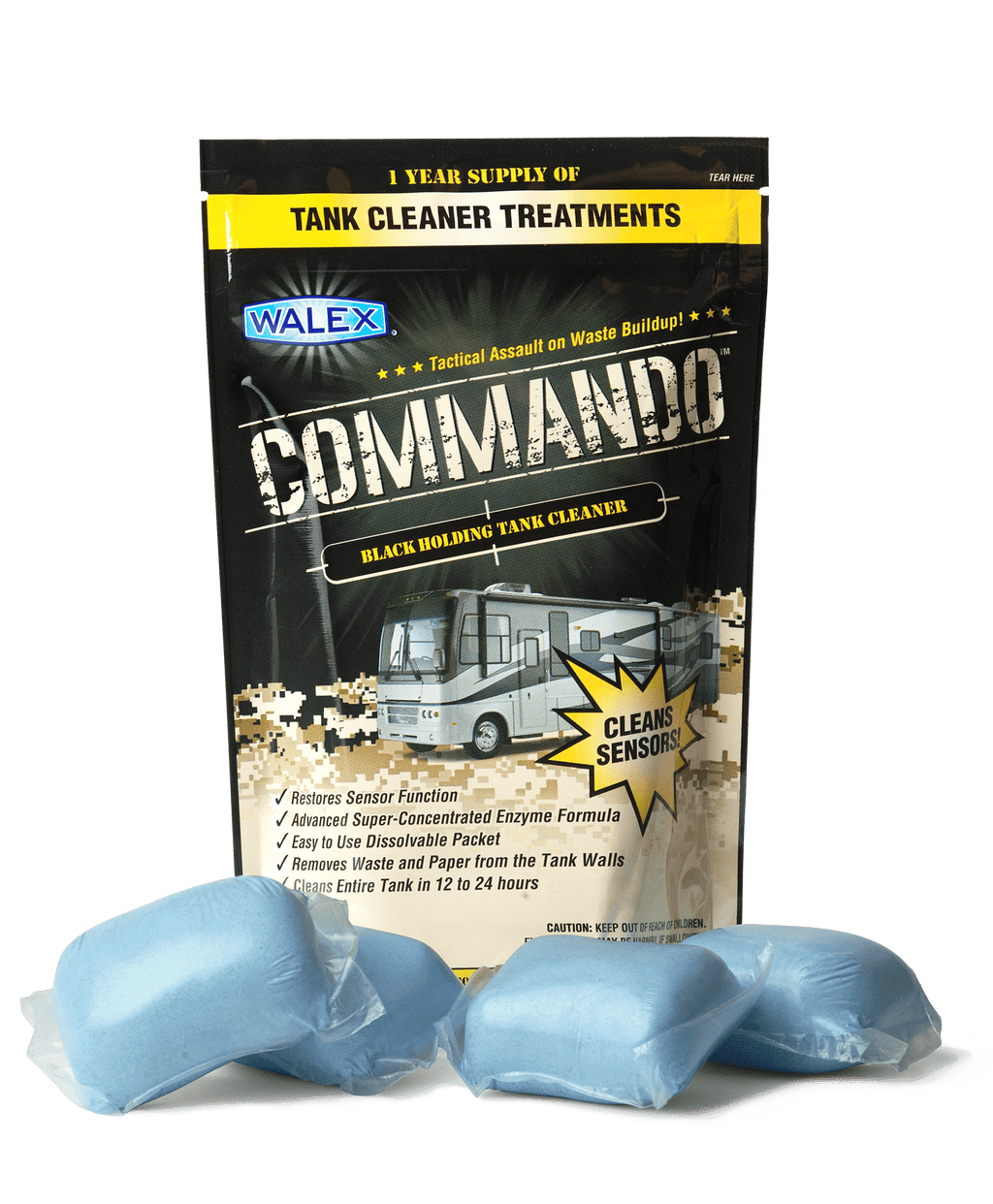 Commando Black Holding Tank and Sensor Cleaner | 4-Pack | 1 Year Supply | Blue | Ocean Mist Fragrance | Manufactured by Walex