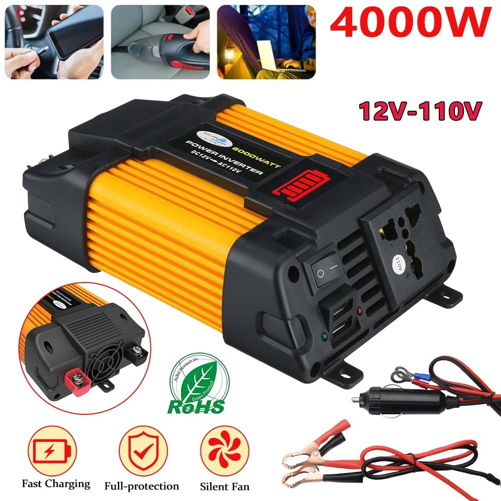 Converter Generator, ,DFITO 4000W Power Inverter DC 12V to 110V AC Car Charger Converter Ports Car Adapter
