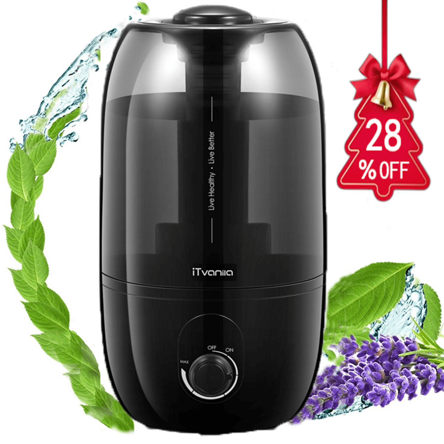 Cool Mist Humidifiers, 2.7L Humidifier for Home and Baby Room, 28H Quiet Output Bedroom Humidifier with 360° Rotating Nozzle, Black