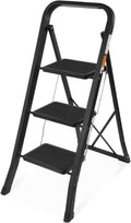 Coolhut 3 Step Ladder, Folding Step Stool with Wide Anti-Slip Pedal, 330lbs Capacity Portable Lightweight Ladders for Home Kitchen Outdoor, Black