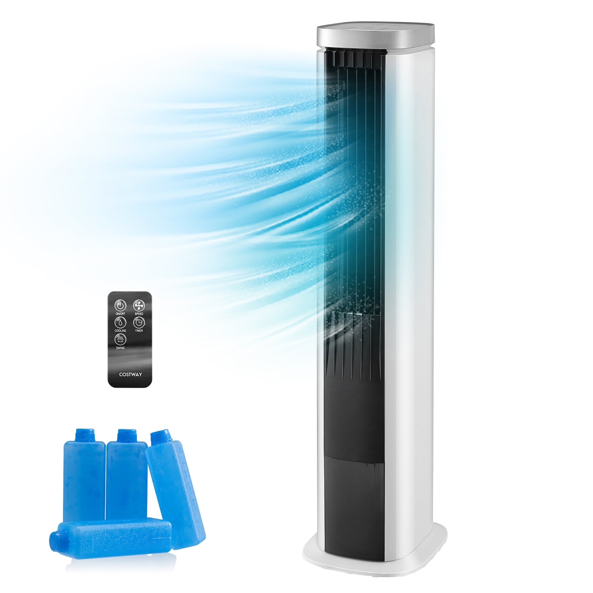 Costway 3-In-1 Portable Evaporative Air Cooler 40'' Bladeless Cooling Tower Fan w/Timer White
