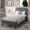 Costway Twin Size Upholstered Bed Frame Button Tufted Headboard Mattress Foundation Grey