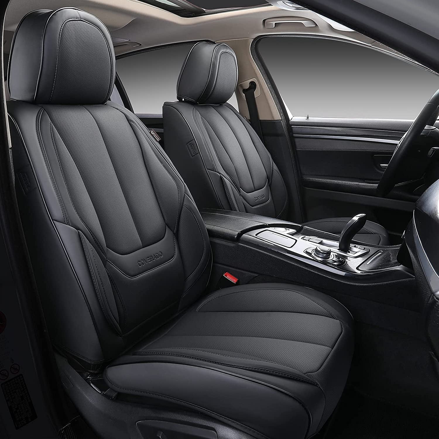 Coverado Front Seat Covers 6 Pieces, Waterproof Nappa Leather Car Seat Protectors Auto Interior, Universal Fit for Most Sedans SUV Pick-up Truck, Black