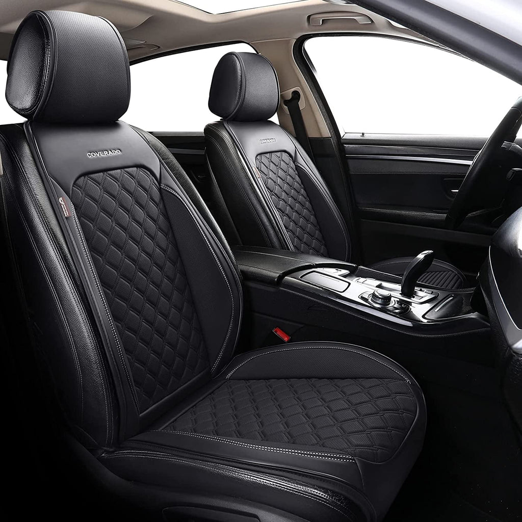 Coverado Front Seat Covers, Waterproof Leatheratte Car Seat Protector 2 Pieces, Protective Seat Cushions Universal Fit Most Vehicles, Sedans, SUVs, Trucks and Vans, Diamond Pattern