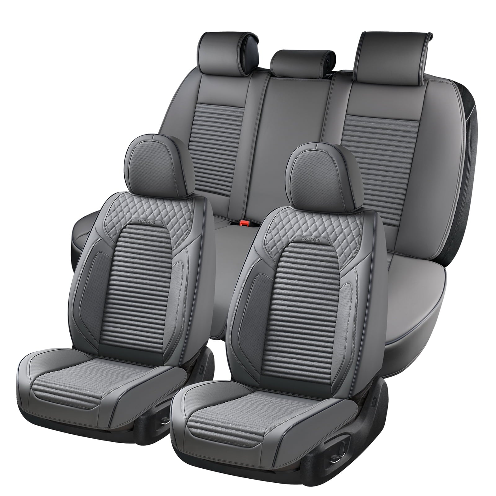 Coverado Premium Leather Car Seat Covers Gray Full Set, Fashion Auto Front and Back Seat Covers 13 Pieces,  Seat Protectors Interior Accessories Universal Fit Sedan, SUVs, Pickup Trucks