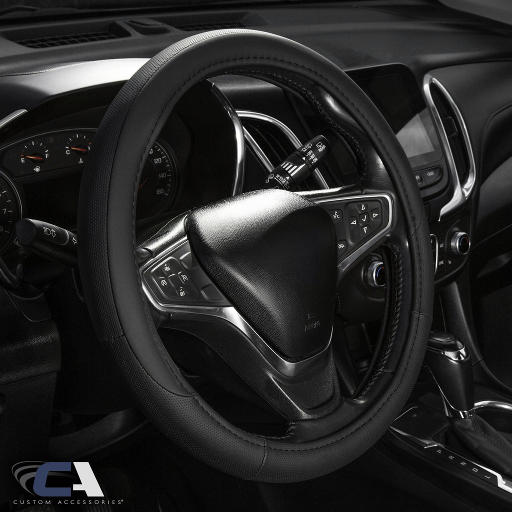 Custom Accessories Perforated Black Leatherette Steering Wheel Cover