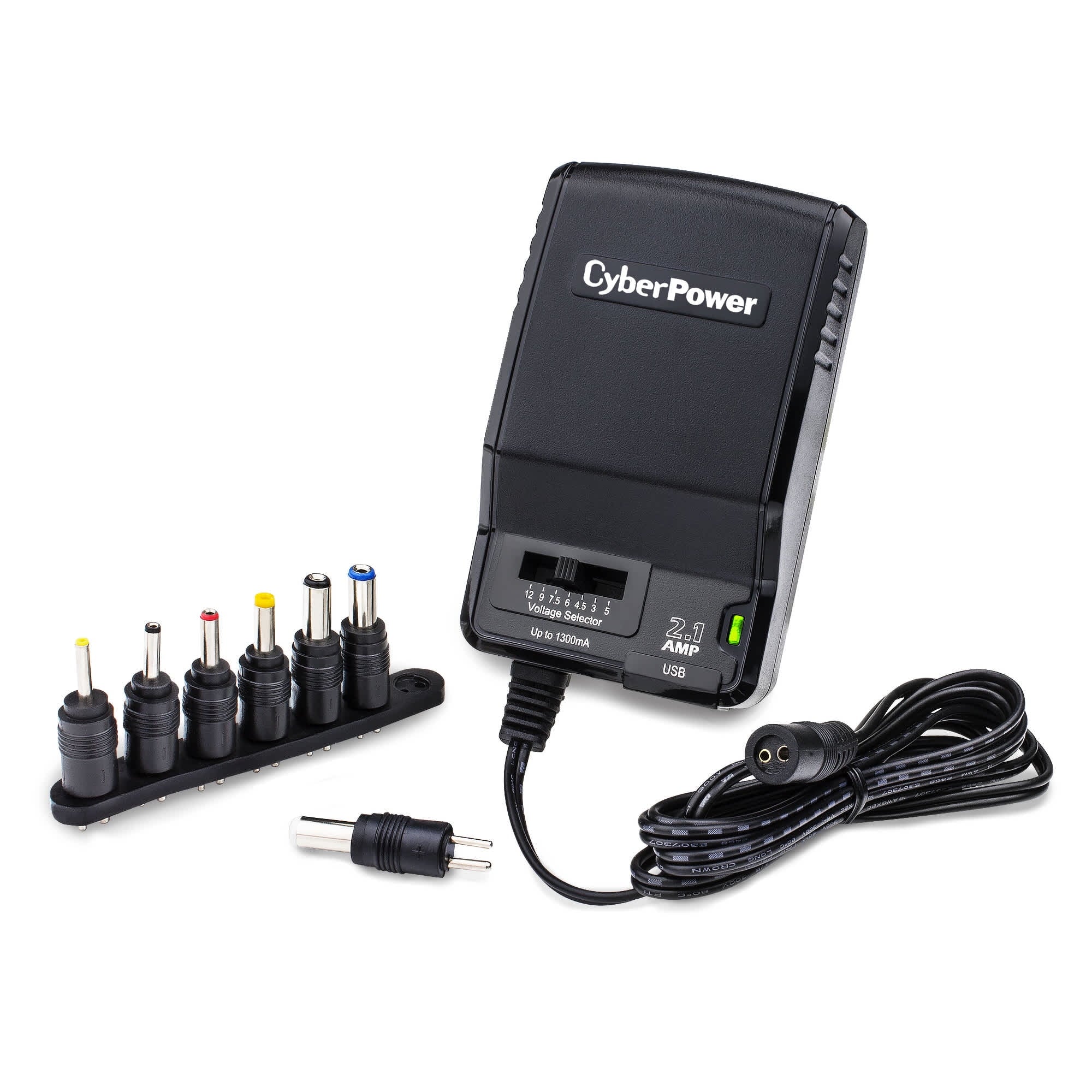 CyberPower CPUAC1U1300 Universal Power Adapter 3 -12 Volt / 1300mA with Folding AC Plug and 2.1 Amp USB Charge Port