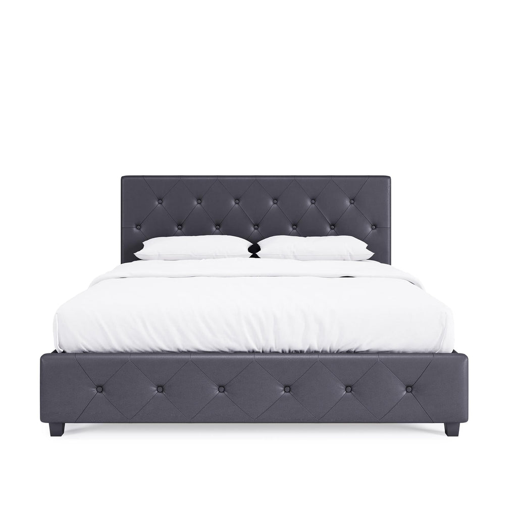 DHP Dakota Upholstered Platform Bed, Queen, Gray Faux Leather