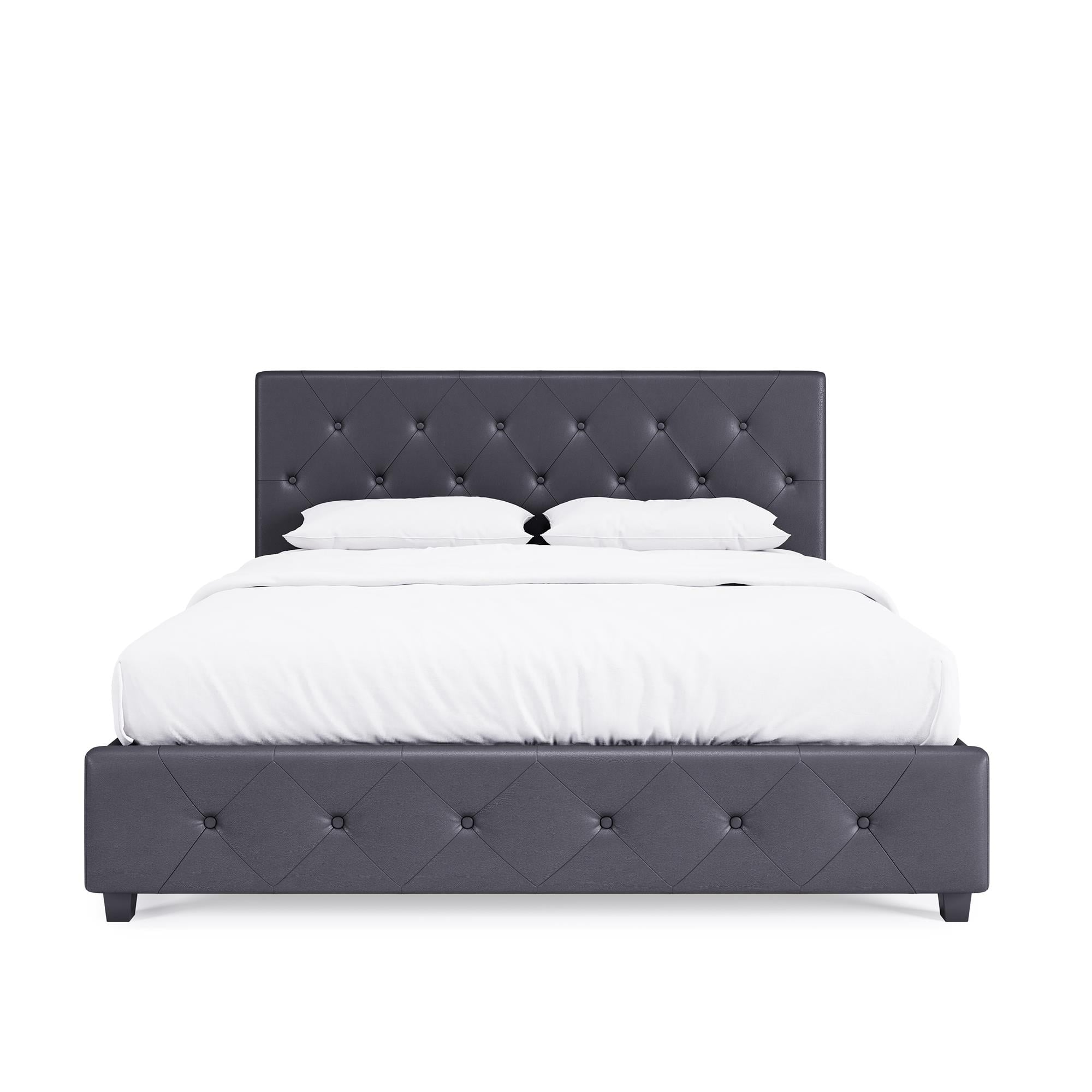 DHP Dakota Upholstered Platform Bed, Queen, Gray Faux Leather