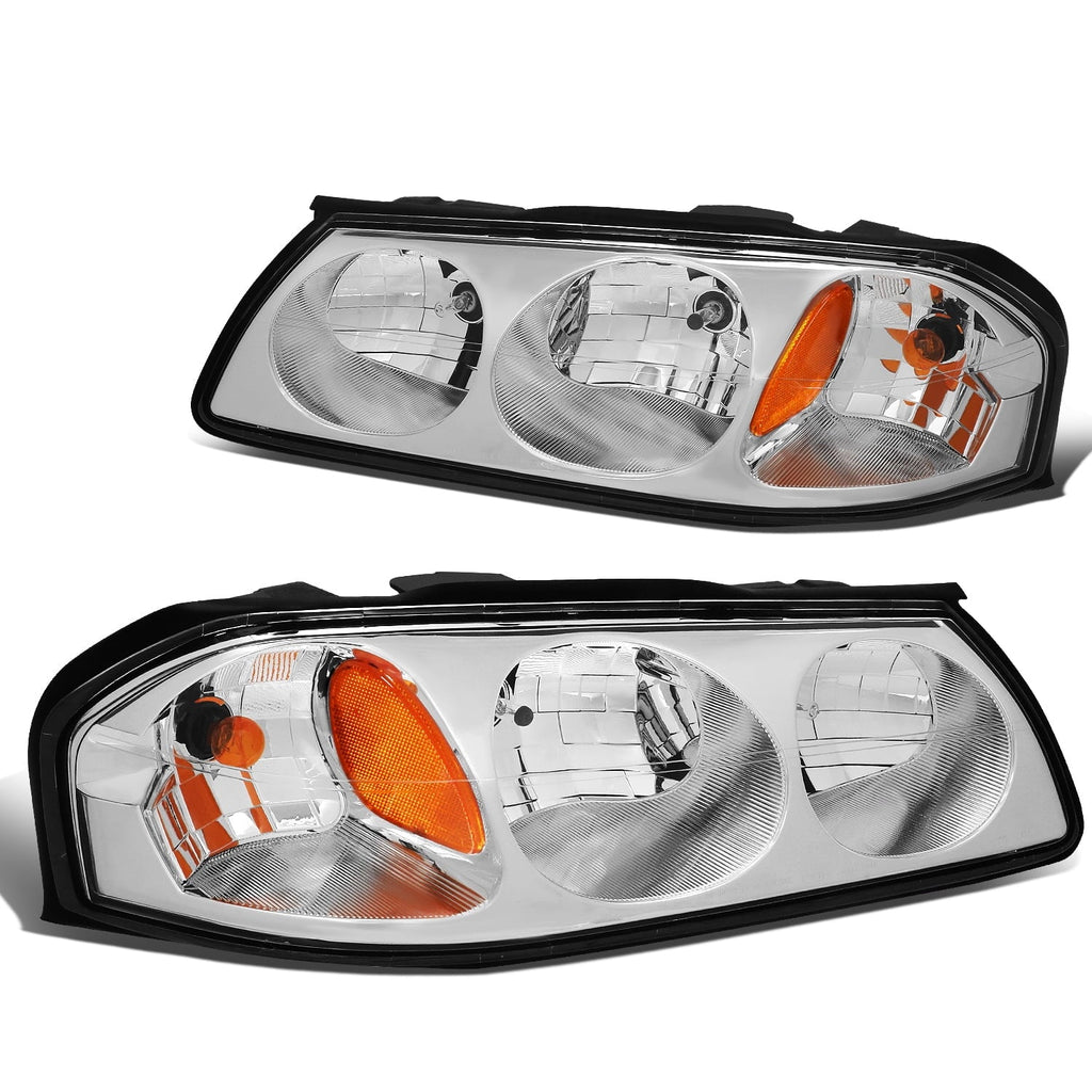DNA Motoring HL-OH-CI00-CH-AM For 2000 to 2005 Chevy Impala 8th Gen Pair Headlight Chrome Housing Amber Corner Headlamp 01 02 03 04 Left + Right
