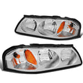 DNA Motoring HL-OH-CI00-CH-AM For 2000 to 2005 Chevy Impala 8th Gen Pair Headlight Chrome Housing Amber Corner Headlamp 01 02 03 04 Left + Right