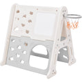 DORROM 5-in-1 Toddler Basketball Hoop Set, Kids Playground Climber Playset with Tunnel, Climber, Whiteboard,Toy Building Block Baseplates, Combination for Babies