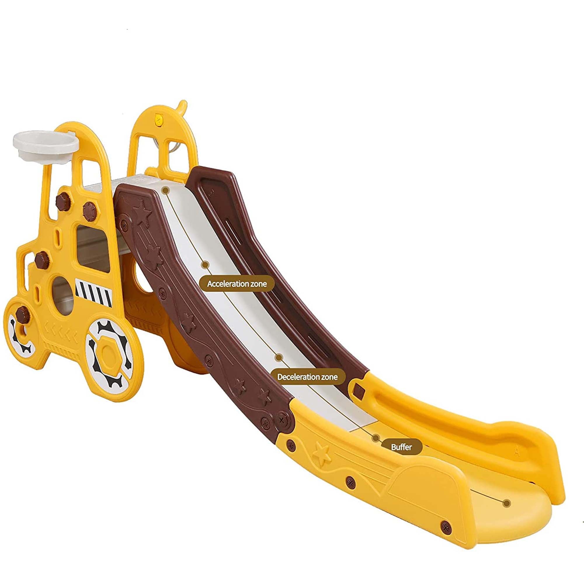 DUKE BABY Kids Slide - Indoor Outdoor Toddler Climbing Toy with Basketball Hoop for Kids Ages 3-5 - Yellow