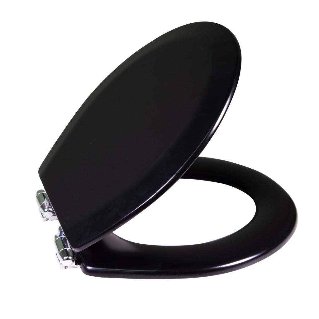 Dalton Toilet Seat Round Soft Close – Black Rustic Wooden Round Standard Toilet Seat for Bathroom  – Design House, 561241-BLK