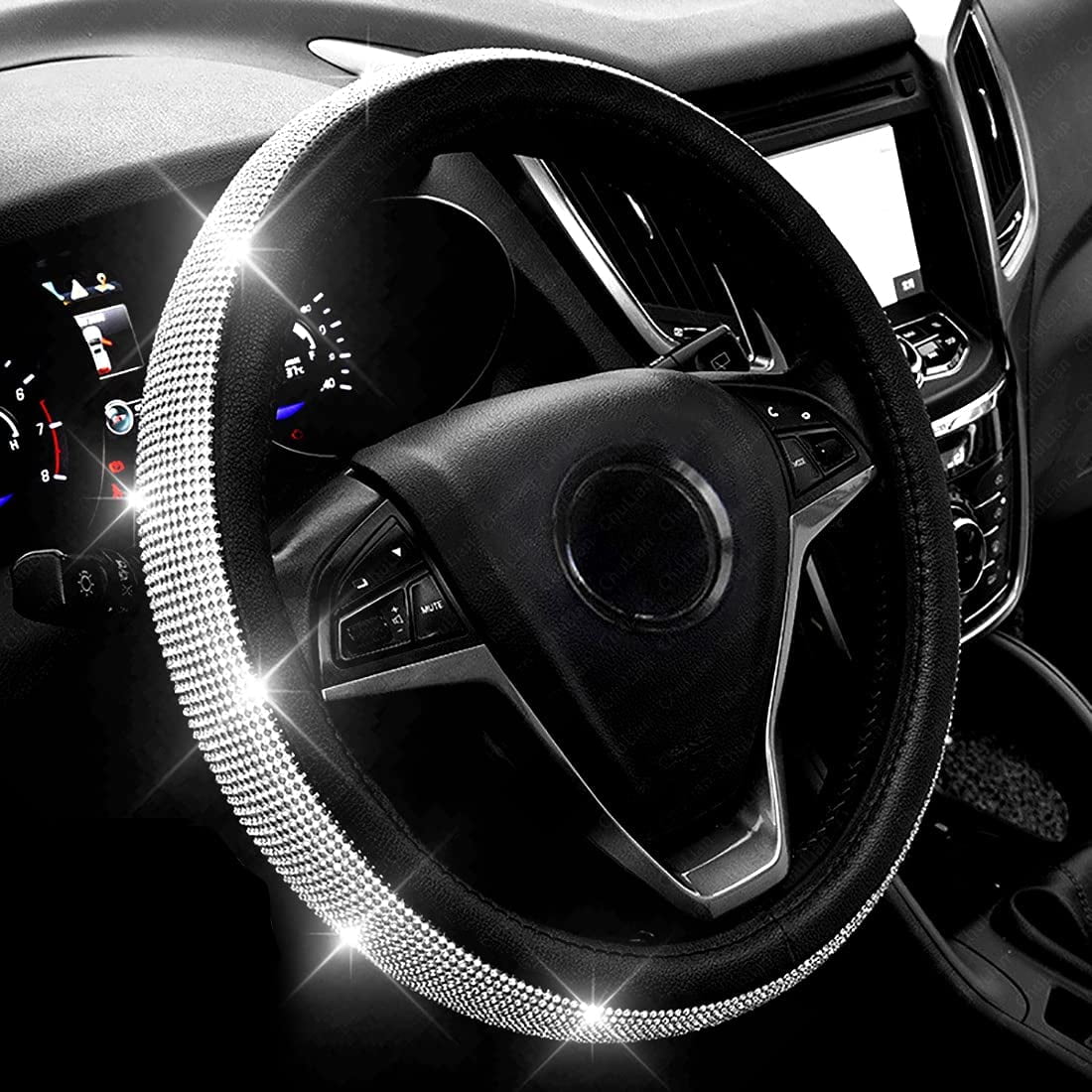 Daretodo Steering Wheel Cover for Women Girls Cute Bling Sparkly Diamond Universal Fit 15 Inch Car Wheel Protector Accessories