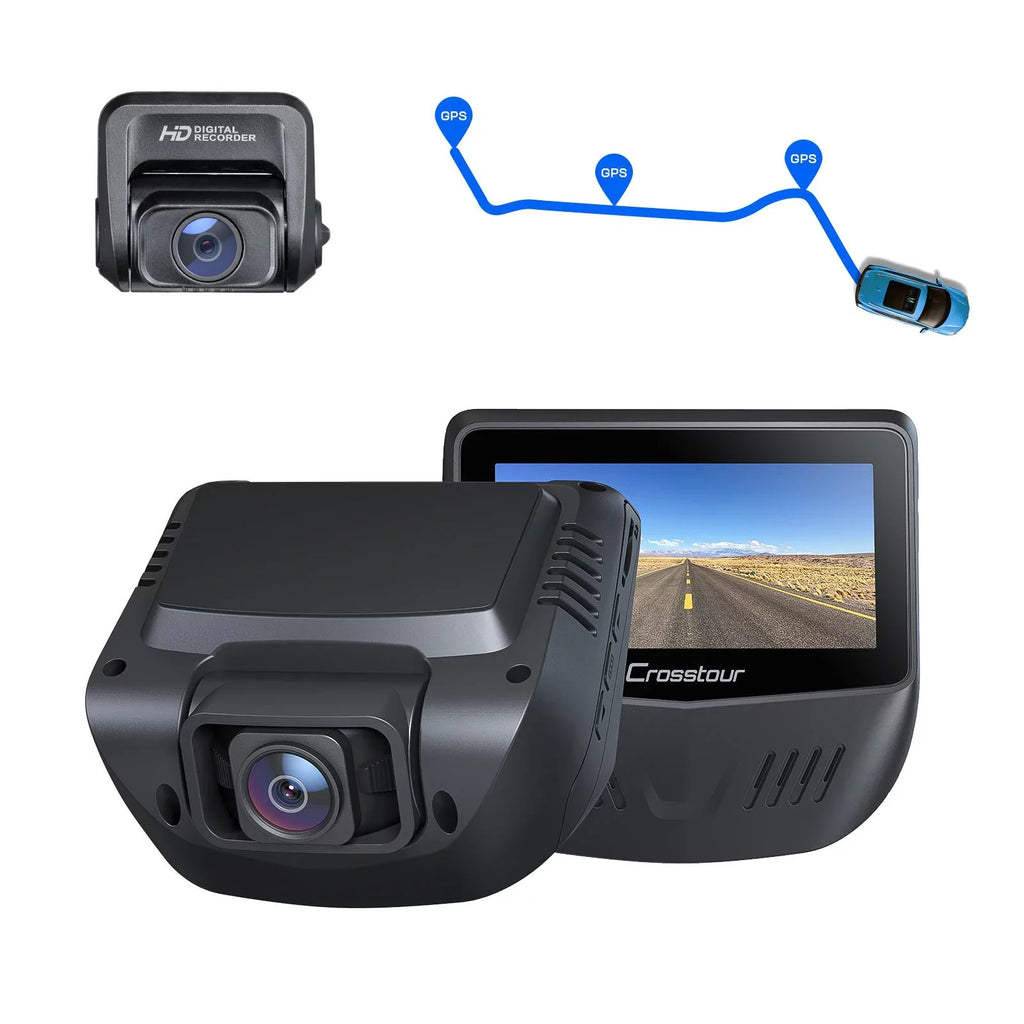 Dash Cam Front Rear, 1080P Dash Camera for Cars, 3” IPS Screen, External GPS Supported, 170°Wide Angle
