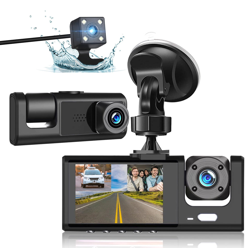 Dash Cam Front and Rear, TSV 3 Channel Dual Dash Camera, 1080P Car Camera DVR Backup Cam, 3 Way Triple Dashboard Driving Recorder, Inside IR Night Vision, G-Sensor, Parking Mode