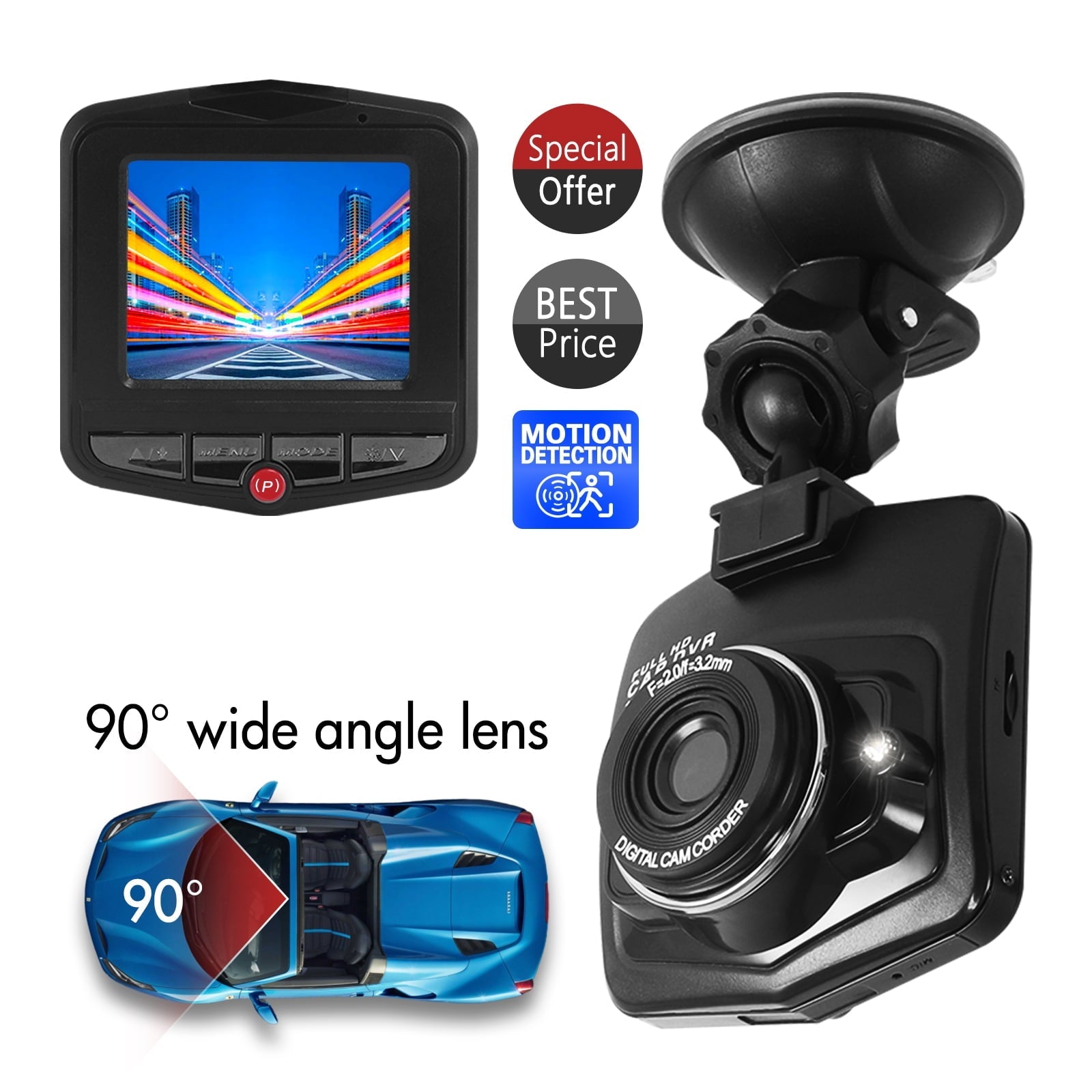 Dashcam Car Camera with 2.4" LCD Screen, 1080P HD Car Automotive Dash Cam Front Rear Driving Recorder WDR for Car Truck SUV, Night Vision, Loop Recording, Motion Detection, G-sensor