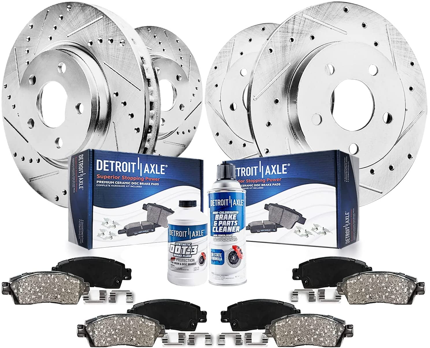 Detroit Axle - 302mm Front 305mm Rear Drilled Slotted Brakes and Rotors Brake Pads Replacement for Ram C/V Fits select: 2013-2016 CHRYSLER TOWN & COUNTRY TOURING, 2014 DODGE GRAND CARAVAN CREW