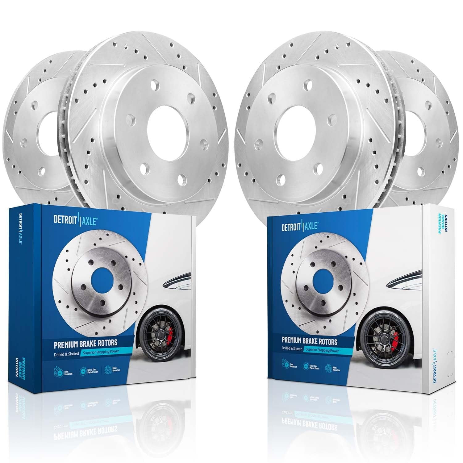 Detroit Axle - Brake Rotors for 12-20 Ford F-150 Drilled & Slotted Brakes Rotors 2012 2013 2014 2015 2016 2017 2018 2019 2020 Replacement: 13.78'' Front Rotor and 13.7'' Rear Rotor 6 Lug