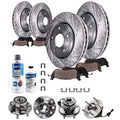 Detroit Axle - Front Rear Drilled & Slotted Disc Brake Rotor Pad + Wheel Bearing and Hub Assembly Replacement for 2010-2016 Chevy Equinox GMC Terrian - 14pc Set