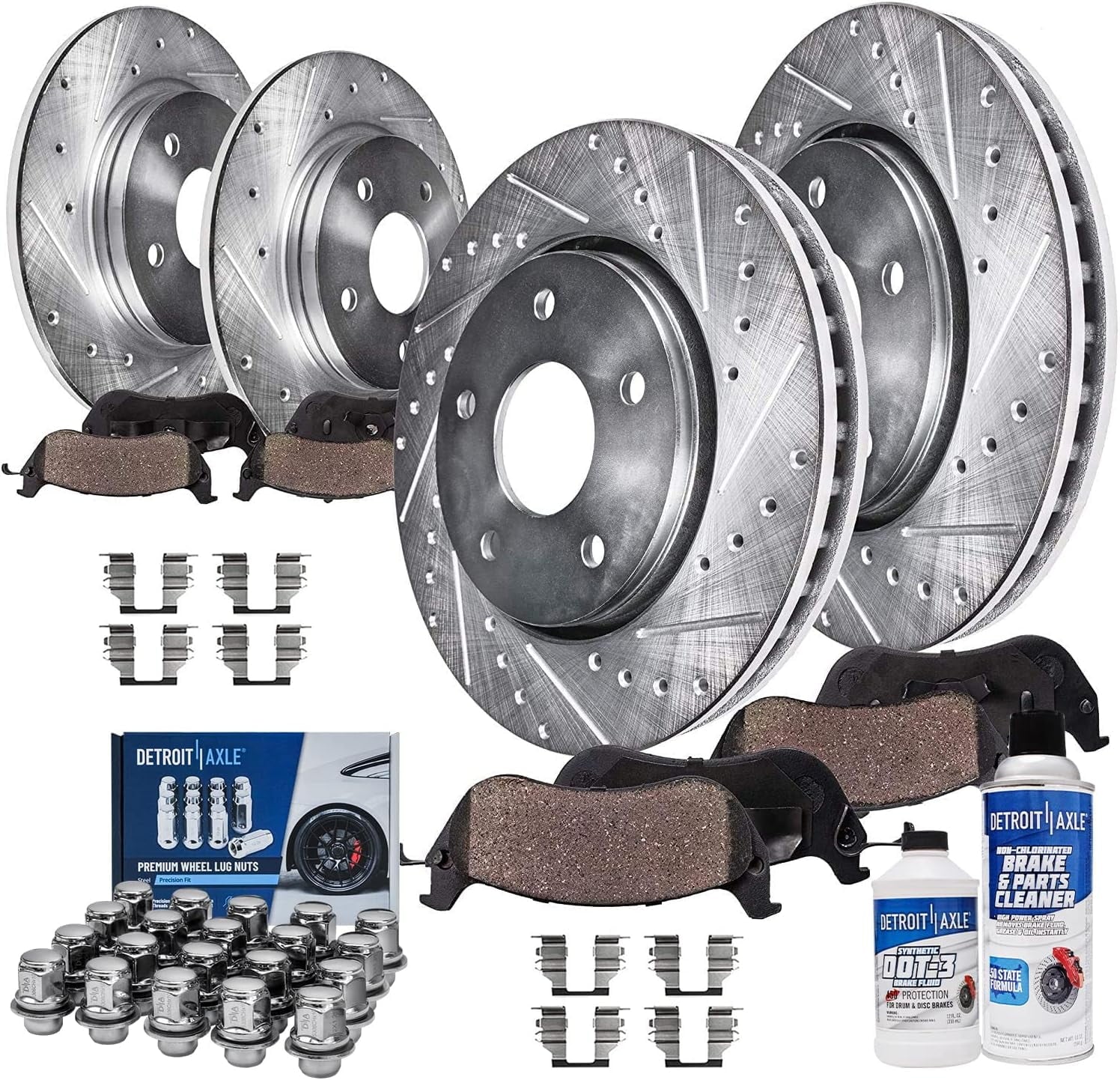 Detroit Axle - Front & Rear Drilled & Slotted Rotors + Brake Pads w/20pc Wheel Lug Nuts Replacement for 2014-2018 2019 Nissan Altima - 30pc Set