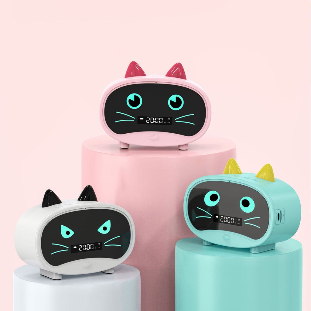 Deyuer Bluetooth-compatible Speaker Mini Portable Alarm Clock Cute Cartoon Cat Wireless Loudspeaker for Outdoor