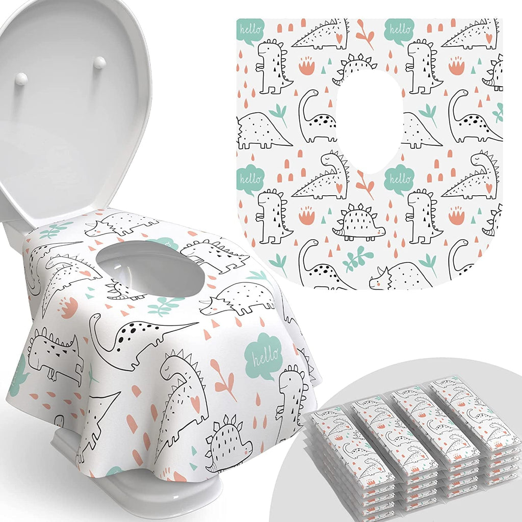 Disposable Toilet Seat Covers for Toddlers and Adults,Scheam 20 Pcs Extra Large Individually Wrapped Dinosaur Paper Potty Training Liners for Kids, Portablewith Non-Slip Adhesives, Potty Shield,Unisex