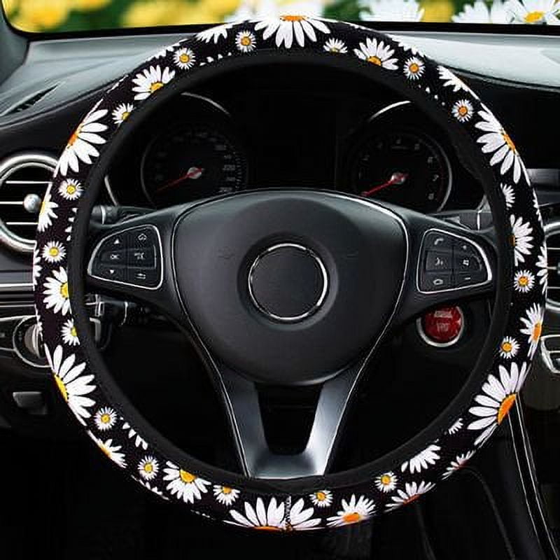 Doingart Universal Steering Wheel Cover - Auto Car Daisy Sunflower Steering Wheel Cover Non-slip and Sweat Absorption Steering Wheel Cover Universal 14.5 to 15.25 inches
