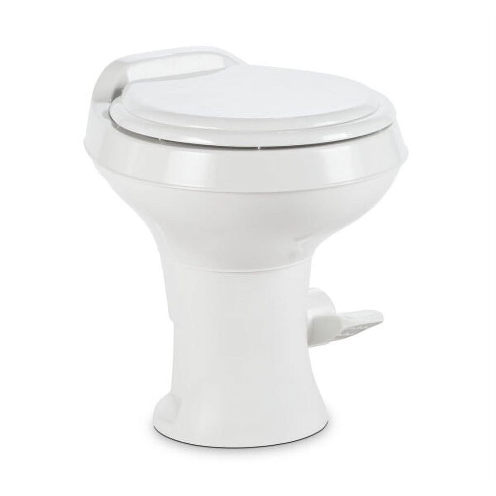 Dometic 300 Series Gravity-Flush RV Toilet - Powerful Triple-Jet Action Flush with Adjustable Water Level - Standard Height Flush with Foot Pedal for RVs, Trailers, and Outdoor Campers