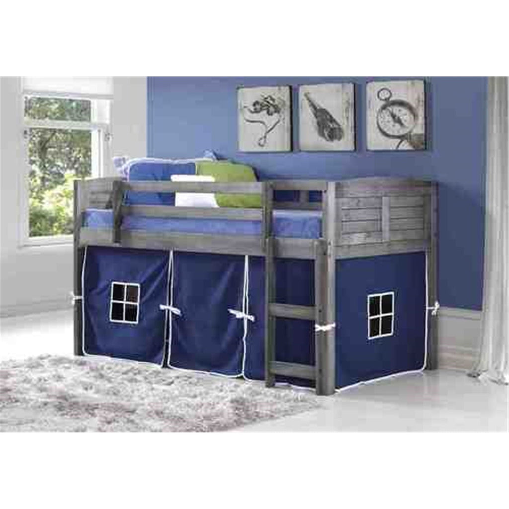 Donco Kids Louver Loft Beds, Antique Grey, Blue-Tent
