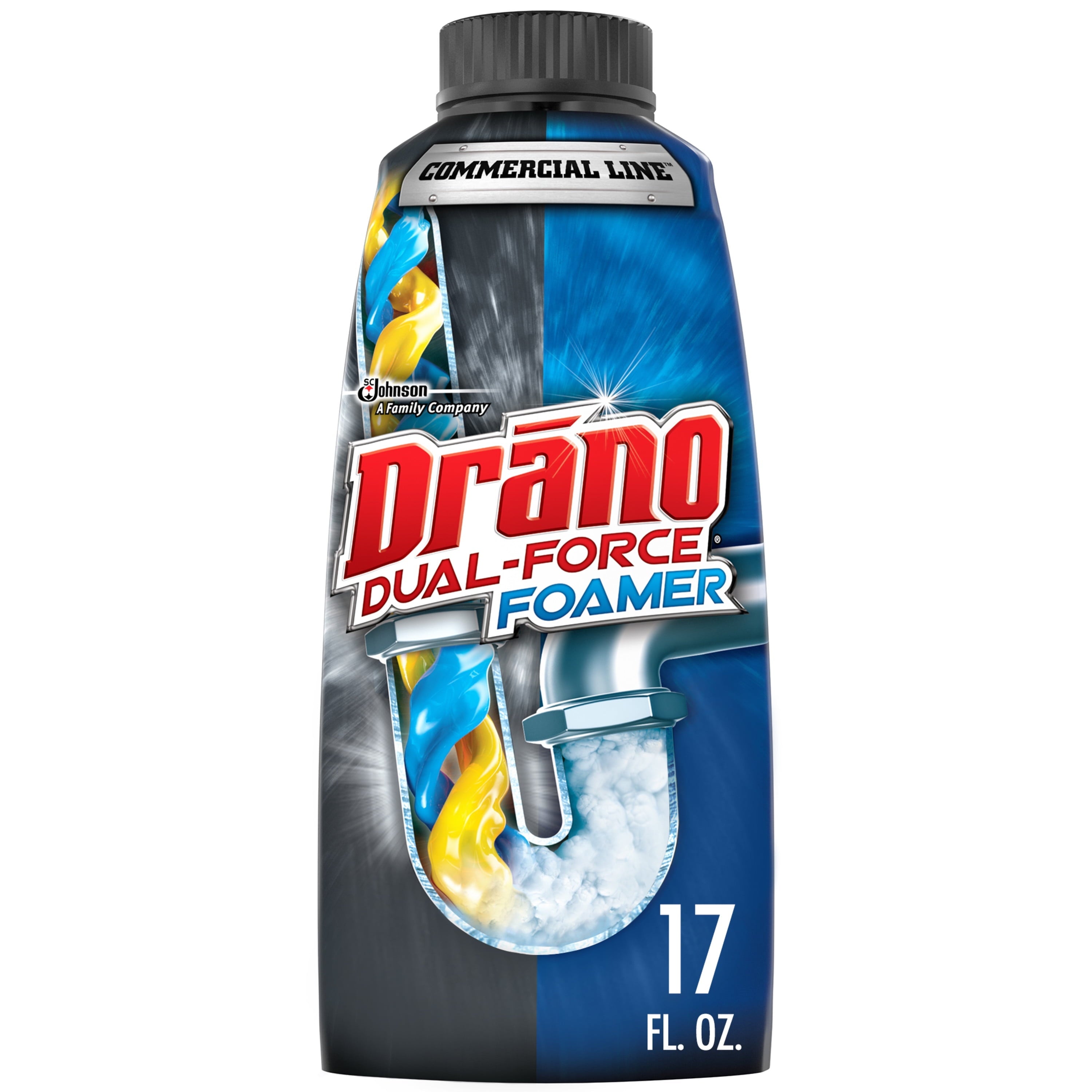 Drano Dual-Force Foamer, Drain Clog Remover, Commercial Line, 17 oz