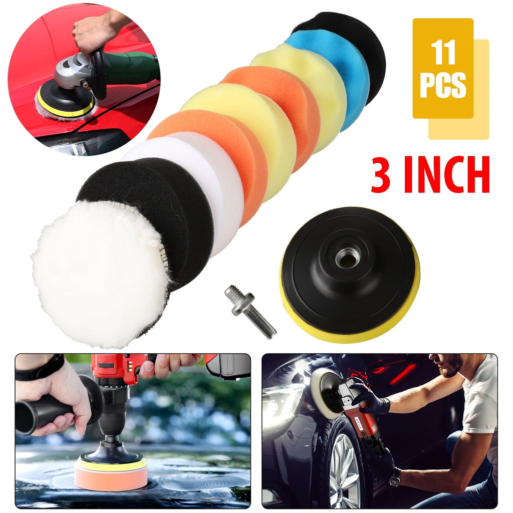 Drill Buffing Sponge Pads, EEEkit 11pcs 3inch Car Foam Woolen Polishing Pads Replacement Kit, Car Compound Polishing Buffer Drill Sponge Kit Set for Car Sanding, Polishing, Waxing