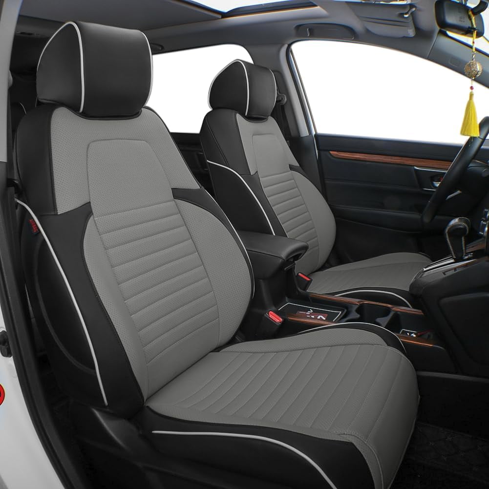EKR Custom Fit CRV Seat Covers for Honda CRV 2023 2024-Breathable Leather Auto Seat Covers (Full Set,Black/Gray)