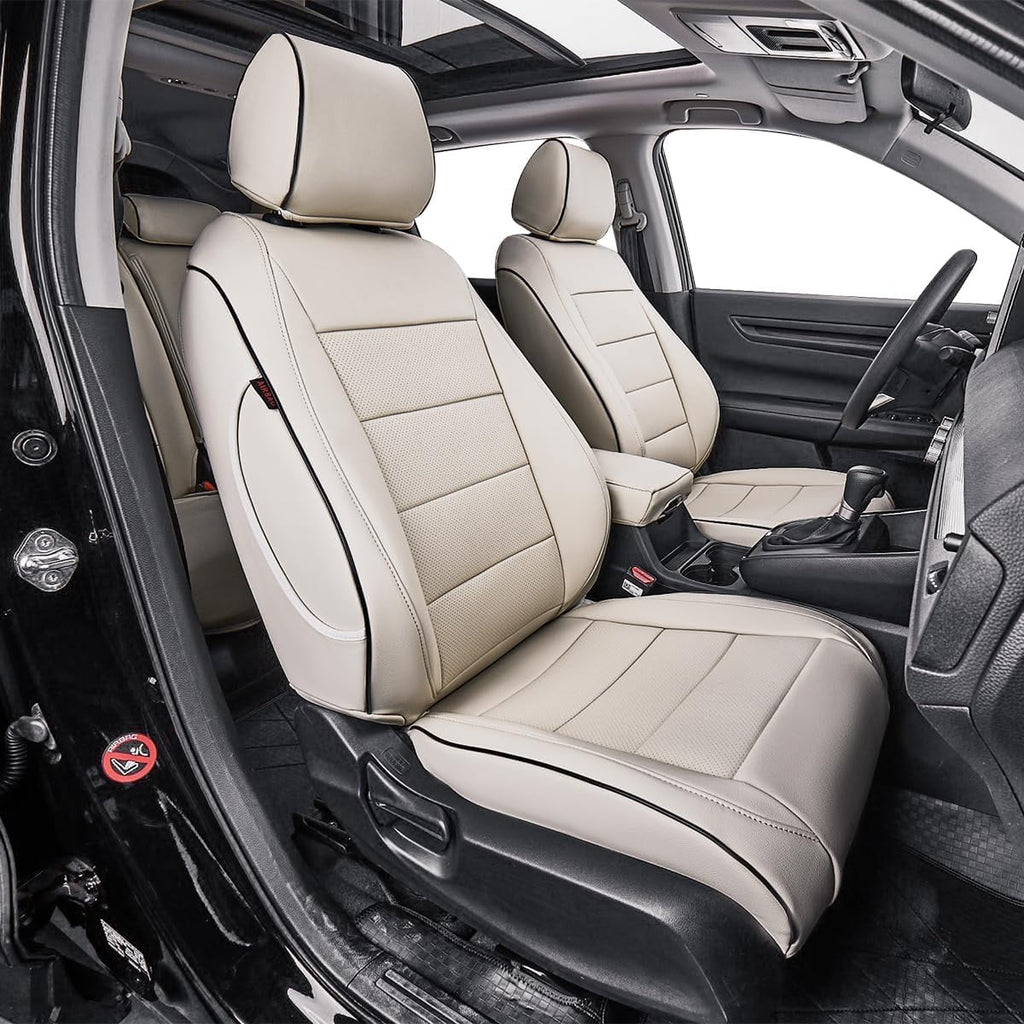 EKR Custom Fit CRV Seat Covers for Honda CRV EX,EXL,Hybrid 2023 2024 - Full Set Breathable Leather Auto Seat Covers(Beige)