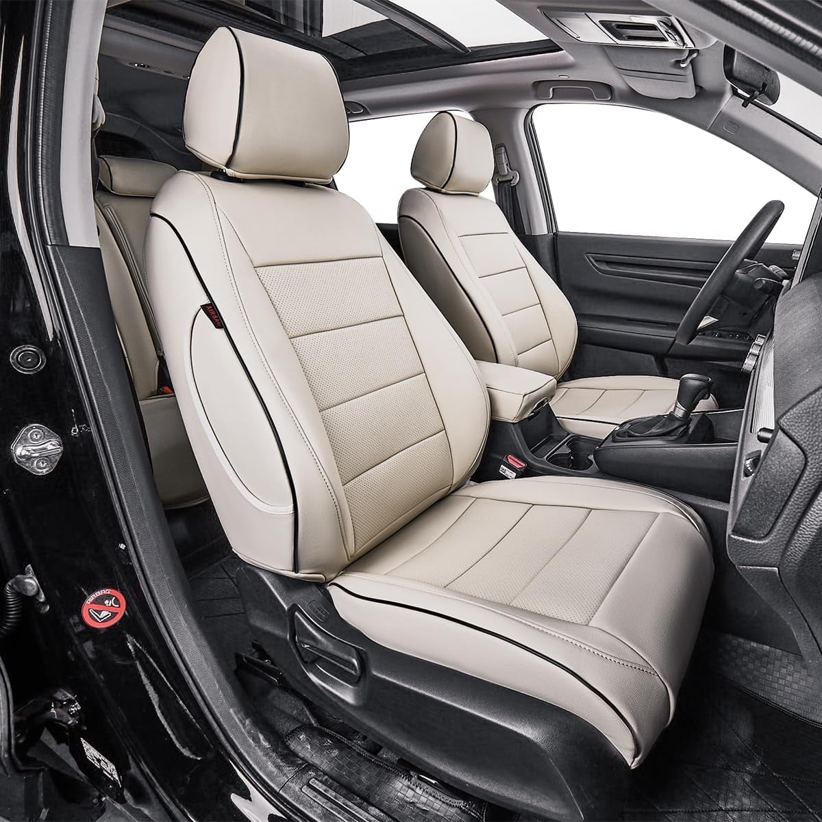 EKR Custom Fit CRV Seat Covers for Honda CRV EX,EXL,Hybrid 2023 2024 - Full Set Breathable Leather Auto Seat Covers(Beige)