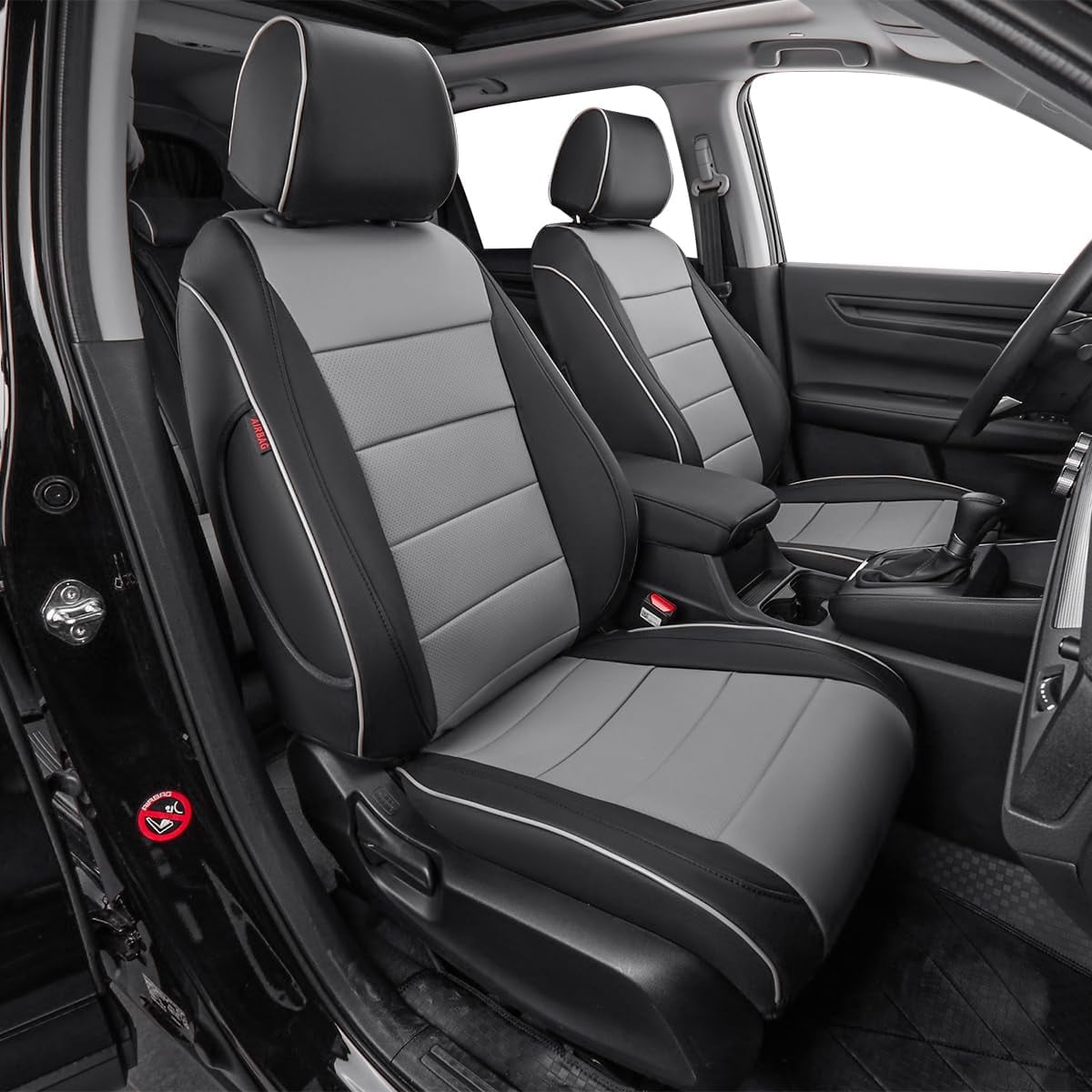 EKR Custom Fit CRV Seat Covers for Honda CRV EX,EXL,Hybrid 2023 2024 - Full Set Breathable Leather Auto Seat Covers(Black with Gray)