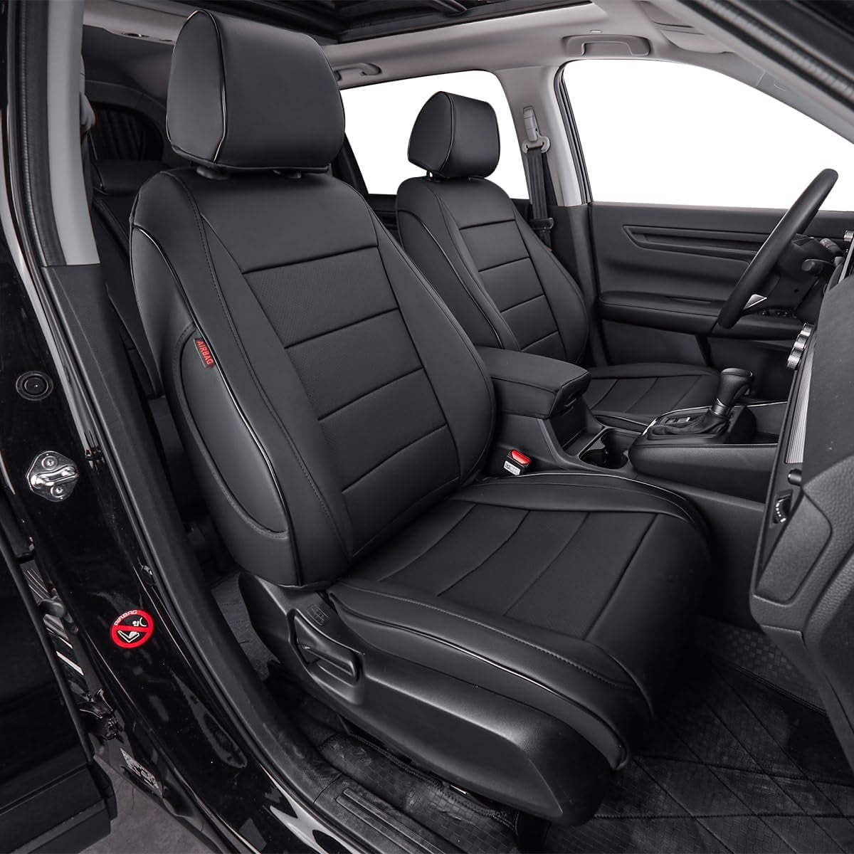 EKR Custom Fit CRV Seat Covers for Honda CRV EX,EXL,Hybrid 2023 2024 - Full Set Breathable Leather Auto Seat Covers(Black)