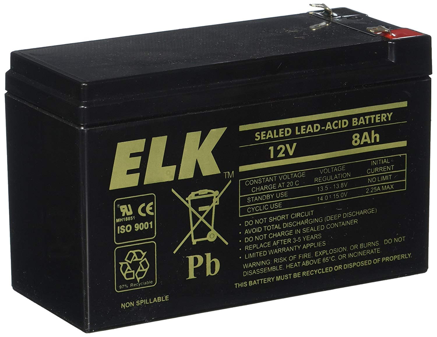 ELK-1280 Sealed Lead Acid Battery, 12 V 8Ah