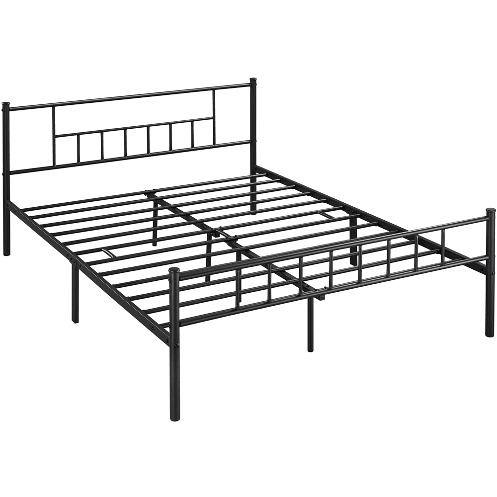 Easyfashion Jorge Queen Metal Platform Bed with Spindle Headboard and Footboard, Black