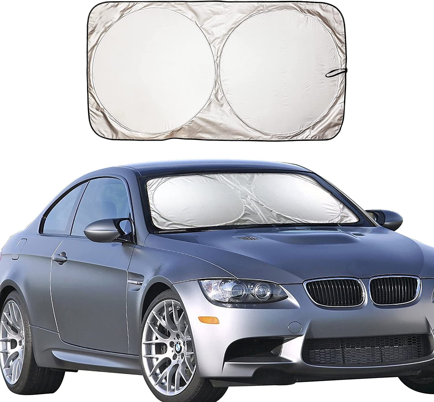 EcoNour Car Windshield Sun Shade with Storage Pouch | Front Window Sun Protector for UV Rays & Sun Heat | Car Interior Accessories Fits Small Sedans, Mini SUVs and Hatchbacks | Standard (64x32 inches)