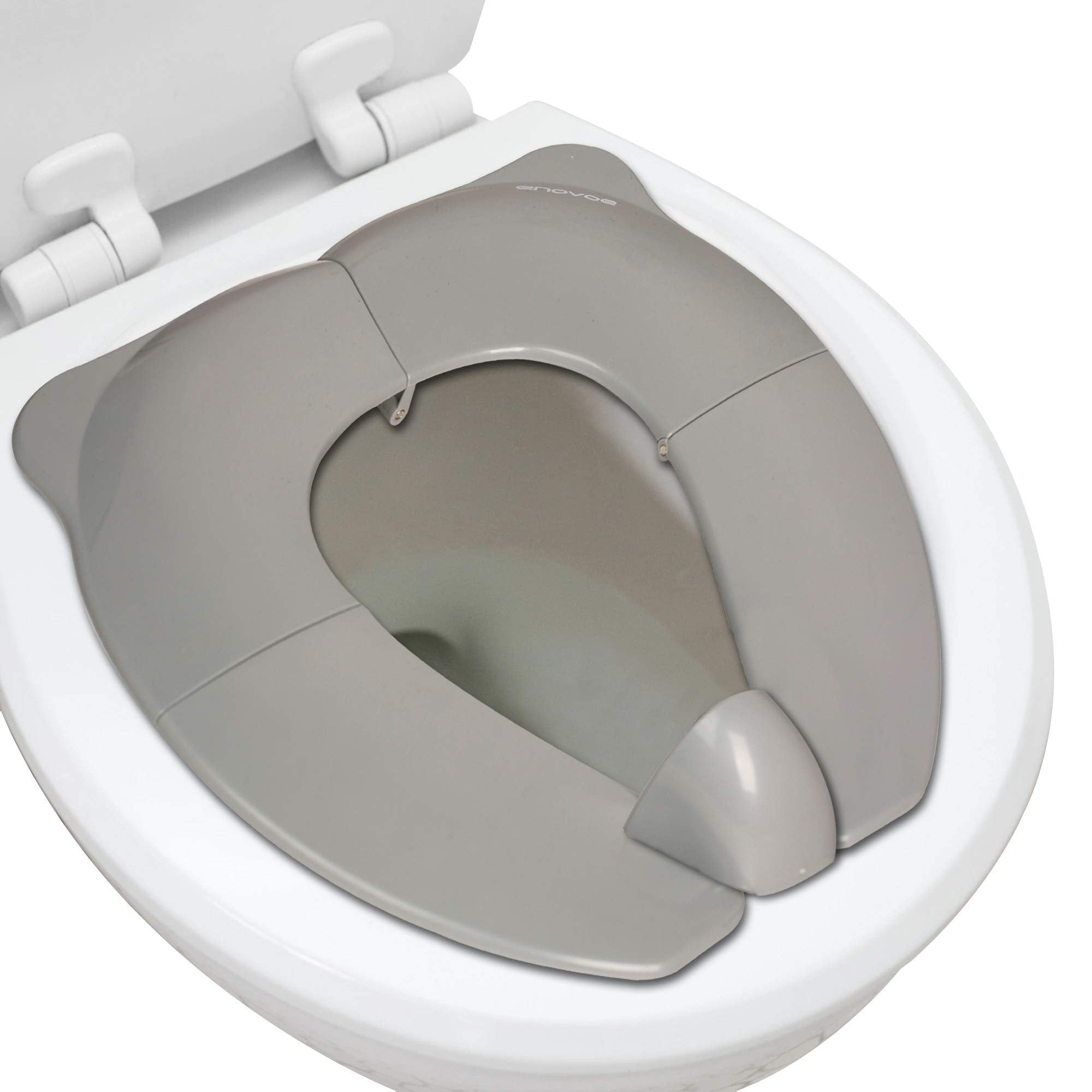 Enovoe Foldable Toddler Potty Seat - Portable Travel Potty Training Toilet Seat for Boys and Girls - Comfortable Non-Slip Attachment in Grey - Ideal Toddler Toilet Seat for Travel
