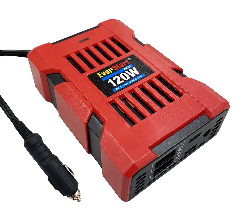 EverStart Portable 120 Watts Slim Inverter with Digital Display, 2 USB Ports and 1 AC Port