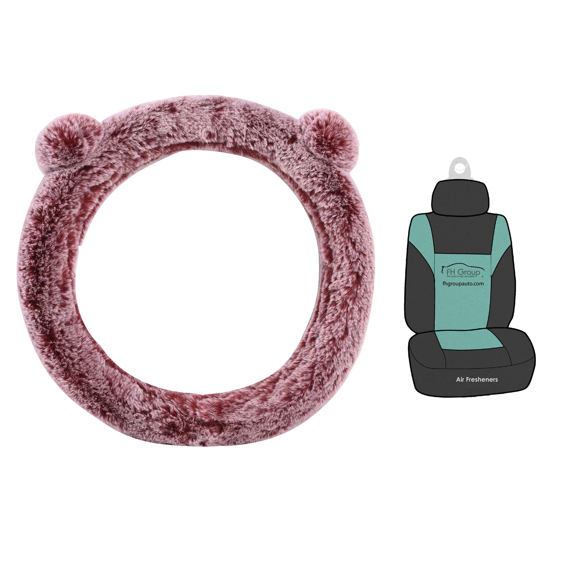 FH Group AFFH2011RED Red Faux Rabbit Fur Koala Bear Steering Wheel Cover With Air Freshener