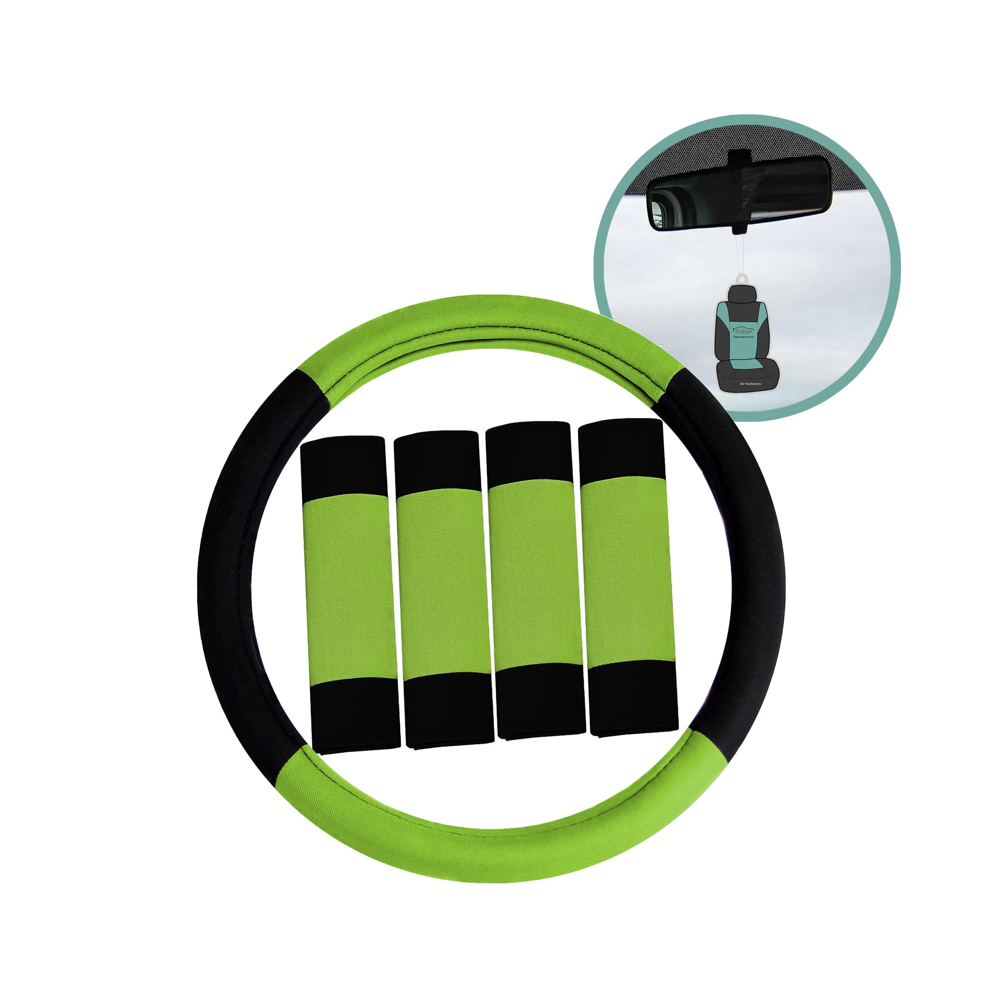 FH Group AFFH2033GREEN Modern Seat Belt Pads and Steering Wheel Cover Green 1.2 lb. w. Air Freshener