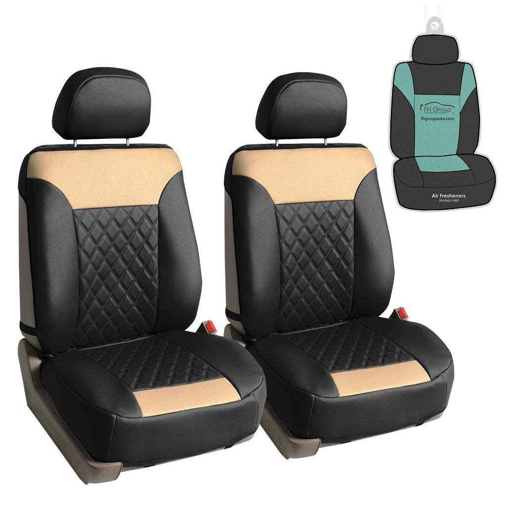 FH Group Deluxe Faux Leather Diamond Pattern Front Seat Car Seat Cushions with Air Freshener Black