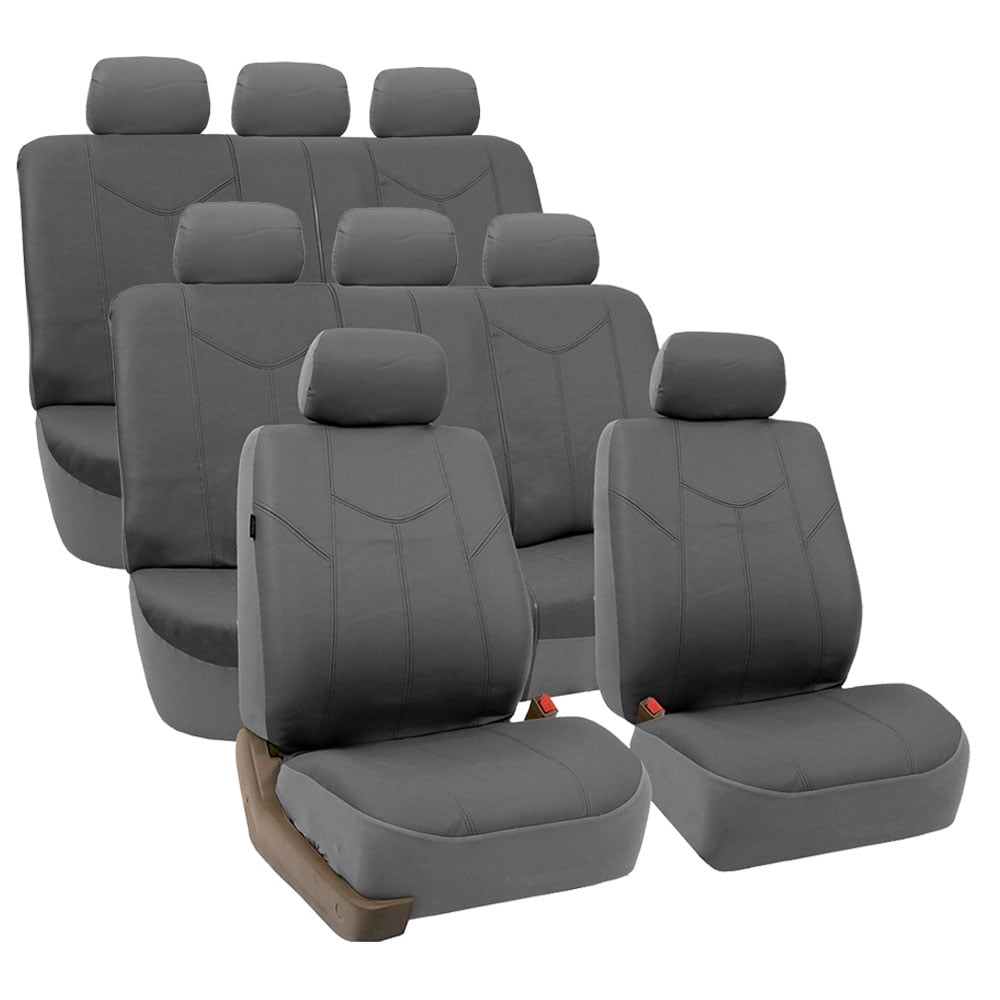 FH Group Gray Rome Faux Leather Airbag Compatible and Split Bench 8 Seaters Car Van Seat Covers, Full Set